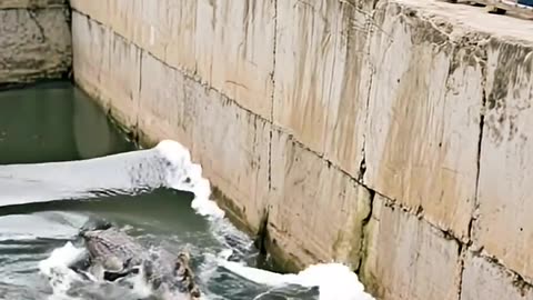 TERRIFYING FALL BOY PLUNGES INTO CROCODILE POOL