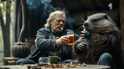 we are sitting at the table with the beaver, we are preparing a log together, let's talk😄😁