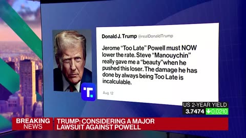 Trump Considering Lawsuit Against Fed's Powell Over Renovation