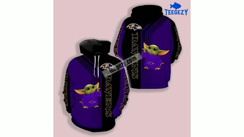 Baltimore Ravens Grogu Blue Black 3D Printed Hoodie