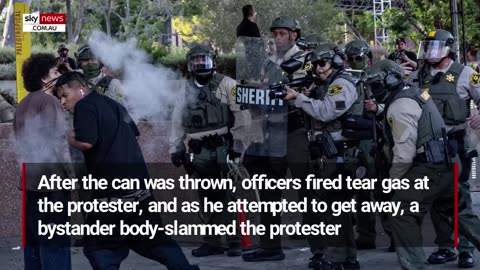 Bystander body-slams LA rioter after throwing can at police officer