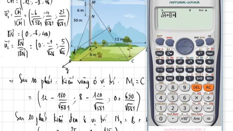 Một tháp phát sóng cao 50m đặt ở góc A của sân hình chữ nhật ABCD. Để giữ cho tháp không bị đổ....