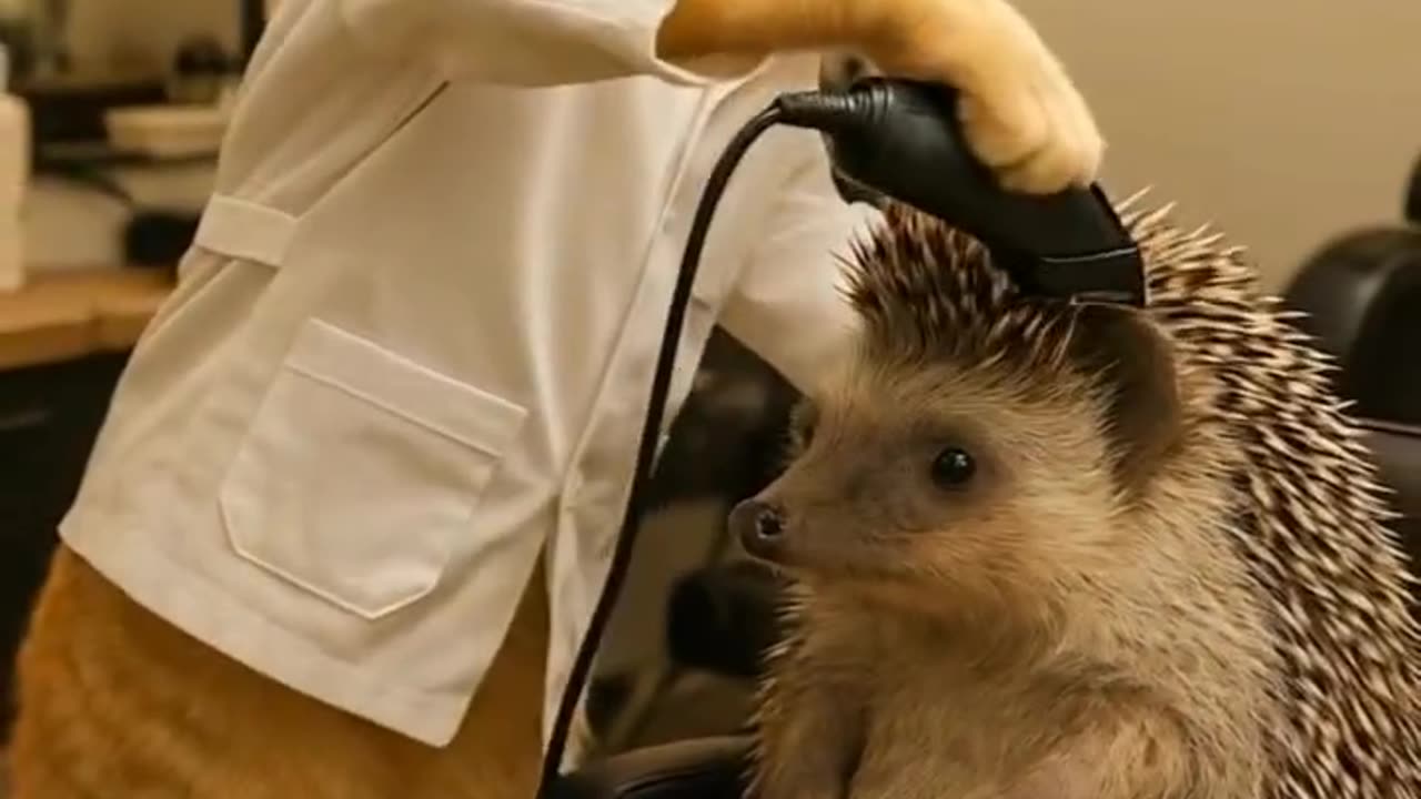 cat cuts hedgehog