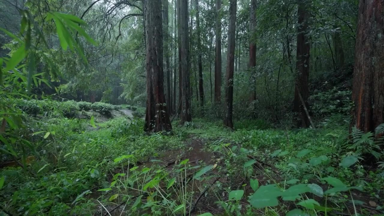 The beautiful forest is raining