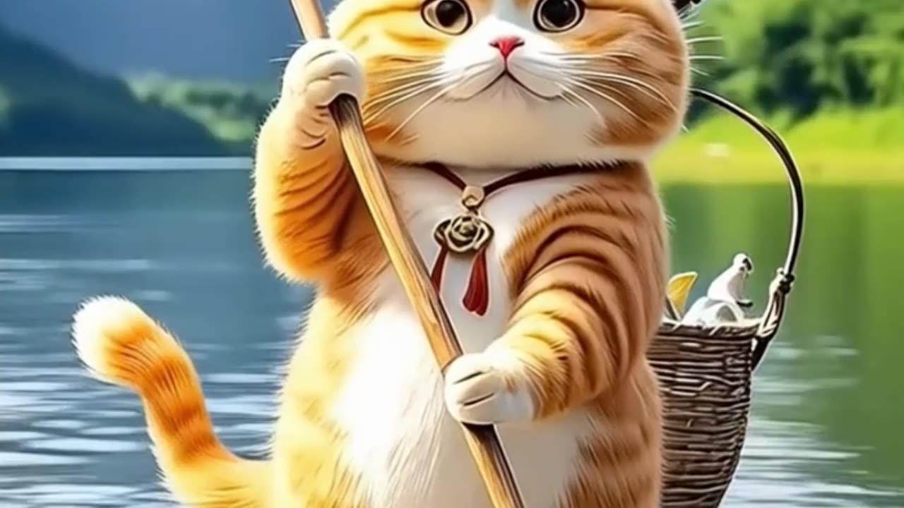 Chubby Cat Gone Fishing