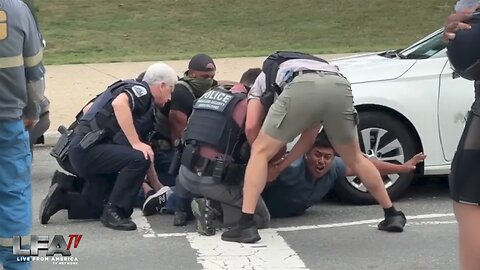FAT ILLEGAL SCREECHES WHEN ARRESTED