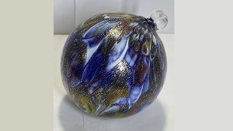 Art Glass Hand Blown Hanging Orb Christmas Ornament Colorful Swirl Marbled - UGC