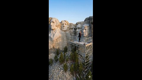 Donald Trump carving his own face into Mount Rushmore.