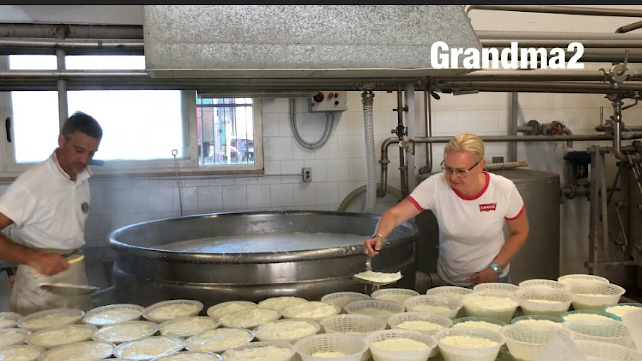 grandma 2 helps make ricotta cheese))