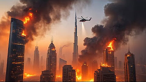 Dubai skyscraper burning.