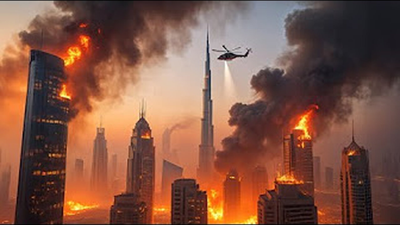 Dubai skyscraper burning.