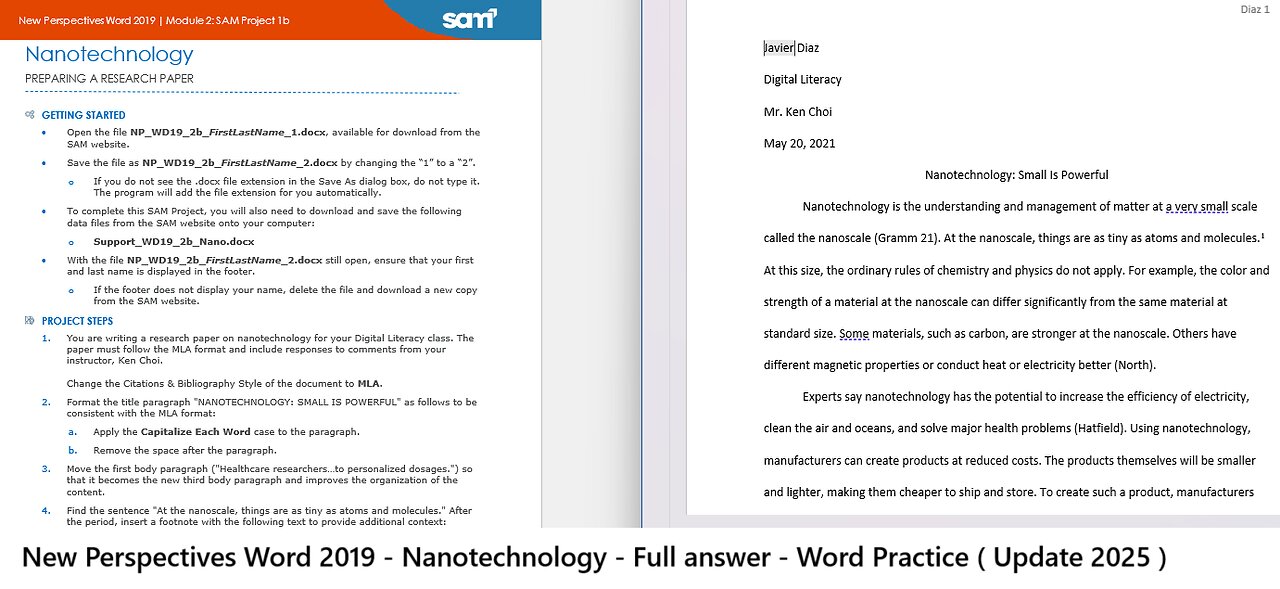 New Perspectives Word 2019 | Module 2: SAM Project 1b | Nanotechnology