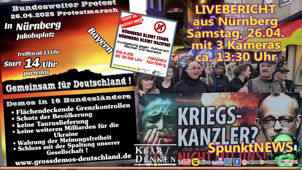 NÜRNBERG LIVE - "Gemeinsam für Deutschland!" 16 Bundesländer Demo, Antifanten Gegenprotest