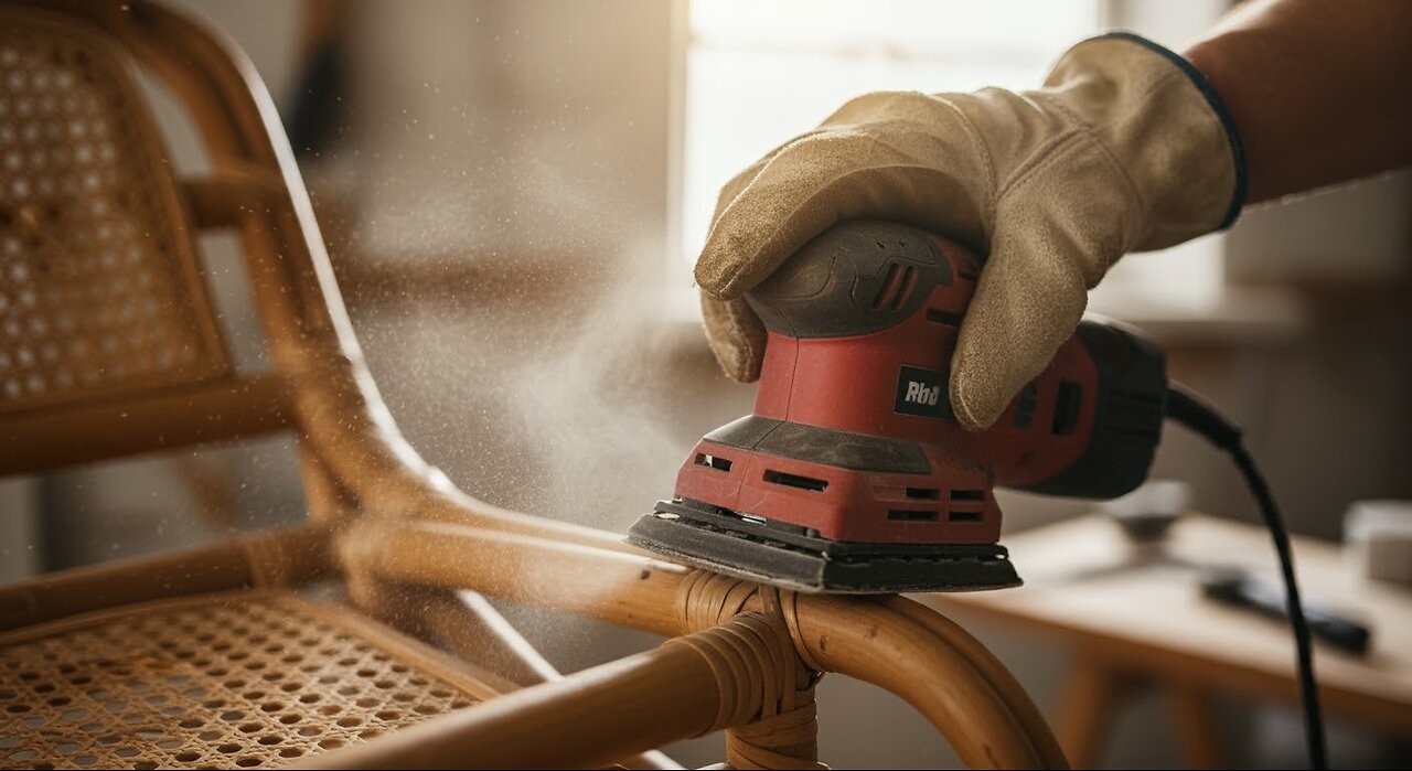 Achieving a flawless rattan surface with angle sanding A smooth and flawless rattan surface