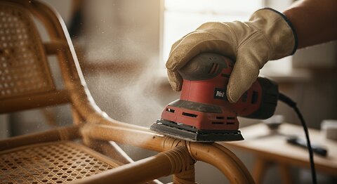 Achieving a flawless rattan surface with angle sanding A smooth and flawless rattan surface