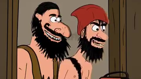 The cavemen are mocking the zombie .🎬✨❤️
