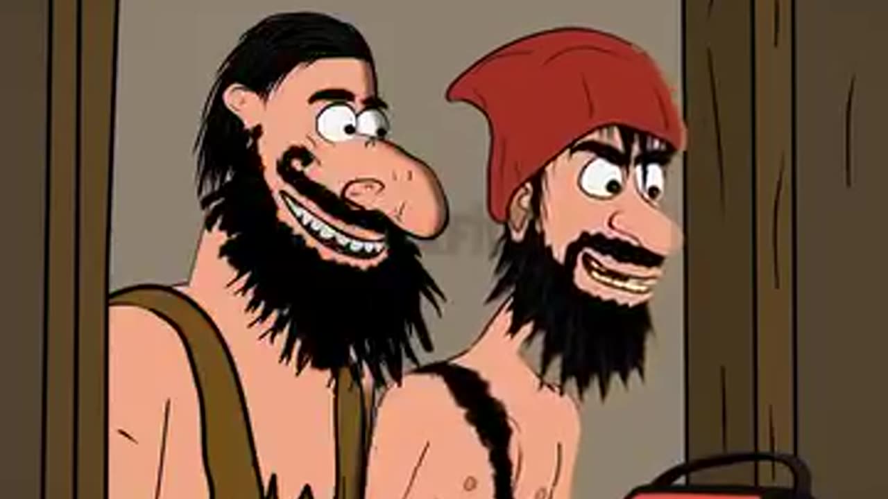 The cavemen are mocking the zombie .🎬✨❤️
