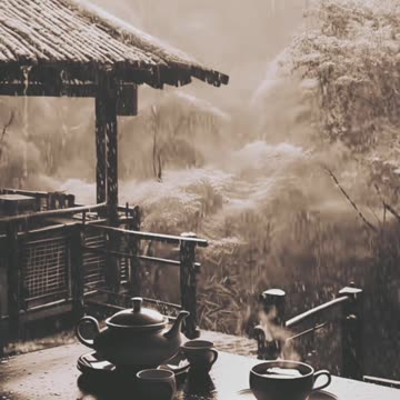 The scene of the rain in the village & thunder sounds for deep sleep 🛌 💤