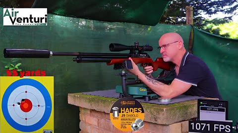 Air Venturi Eagle Claw 25 cal tesT with JSB Hades 26.54gn at 55 yards