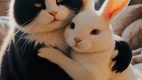 “Rain, Rescue & Friendship 🐾💔➡️❤️ The Cat Who Saved the Rabbit”