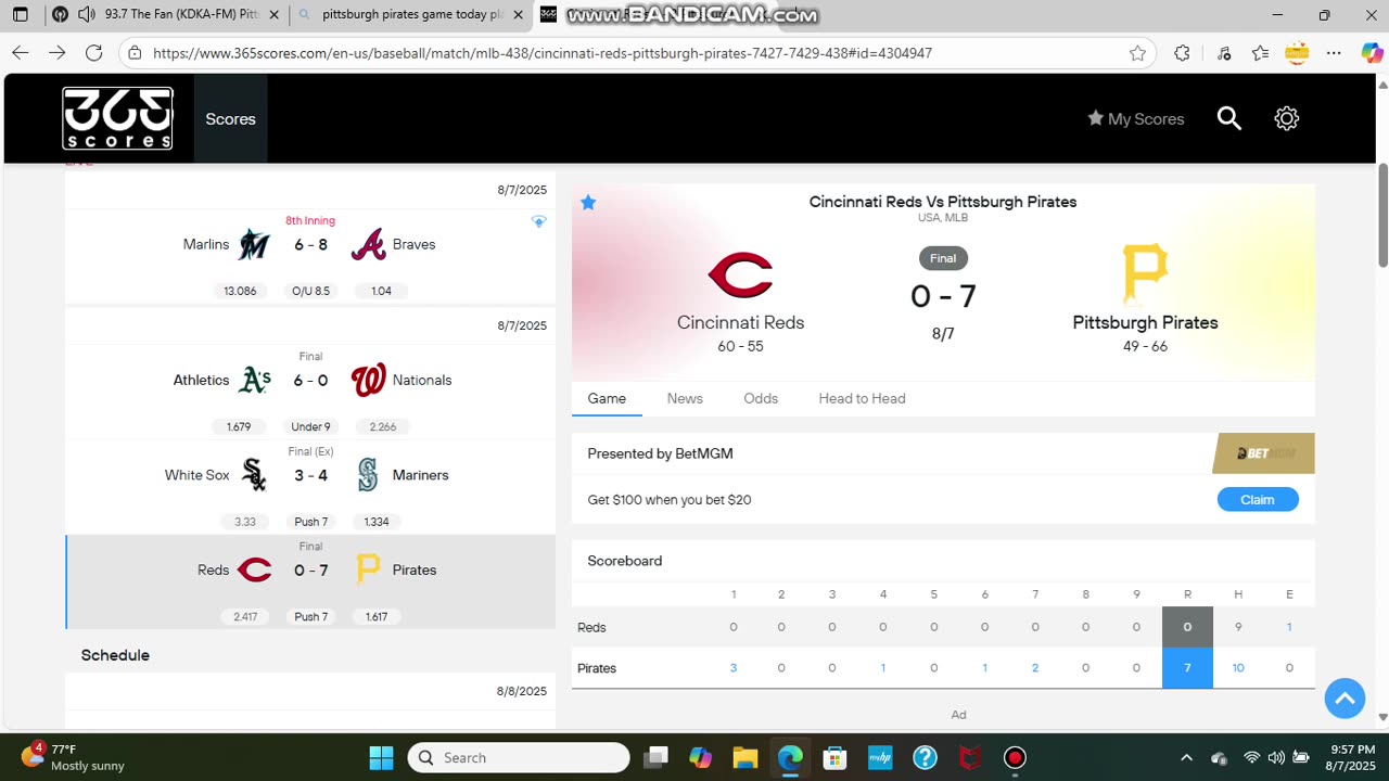 AUGUST 7 2025 MLB BASEBALL: CINCINNATI REDS VS PITTSBURGH PIRATES PART 18