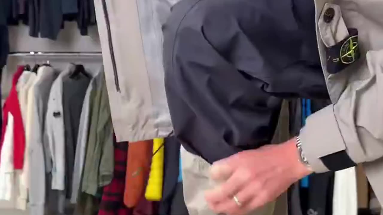 A waterproof jacket with built-in trousers, an all-in-one design to stay dry