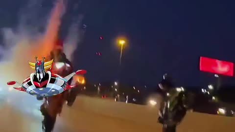 Scooter riding on two wheels with fireworks!😎