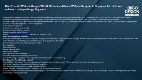 User-Friendly Website Design: Why It Matters and How a Website Designer in Singapore