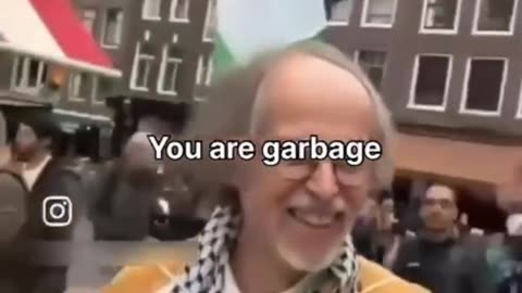 An Israeli making derogatory remarks in Hebrew at pro-Palestine demonstrators in the Netherlands