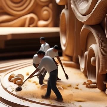 Two men carving a wooden sculpture 🪵🔨 Such creativity and craftsmanship! #woodworking #art
