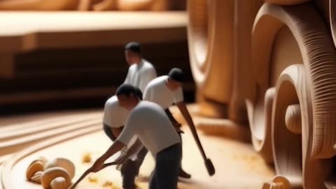 Two men carving a wooden sculpture 🪵🔨 Such creativity and craftsmanship! #woodworking #art
