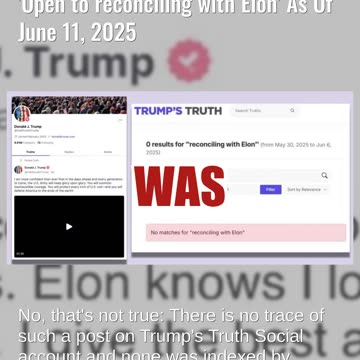 Fact Check: President Trump Did NOT Post On Truth Social That He is 'Open to reconciling with Elon'