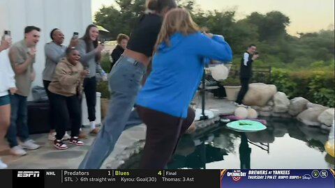 😂 UCLA Bruins coach jumps in pool after landing transfer Lauren Betts | Women's Basketball