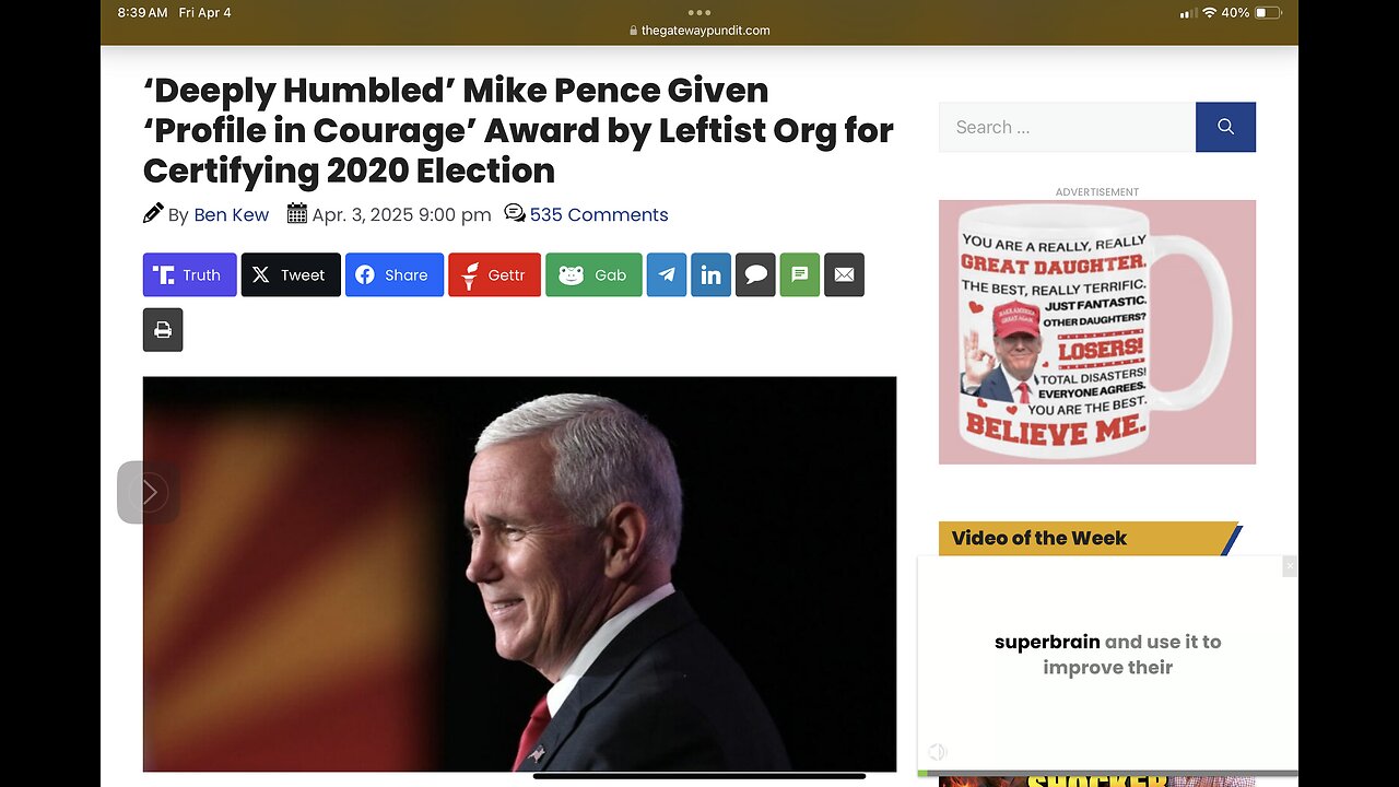 ‘Deeply Humbled’ Mike Pence Given ‘Profile in Courage’ Award by Leftist Org for Certifying 2020 Elec