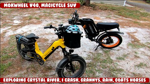 Exploring Crystal River on e-bikes, rain, crash, horses, houses. Movcan V40 Magicycle SUV