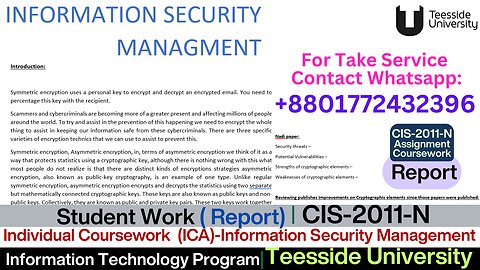 Client Work(Assessment)| CIS-2011-N Assessment Report InfoSec Management Report |Teesside University