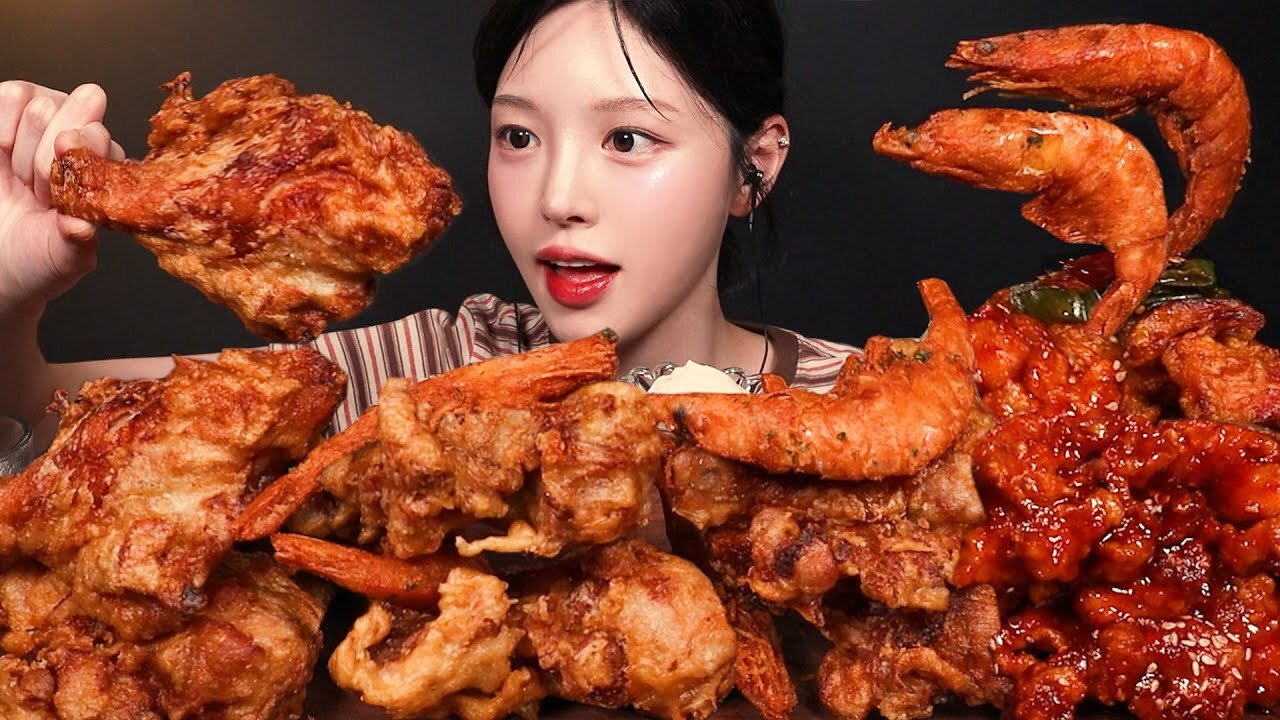 Crispy Fried Chicken, Seasoned Spicy Chicken & Fried Shrimp Mukbang Asmr