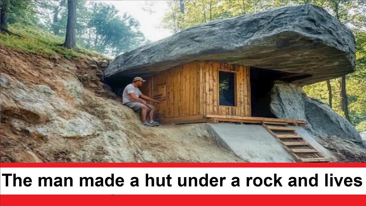The man made a hut under a rock and lives there