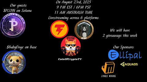 CatsOfCryptoTV Live with Babydoge on Base & PCOIN sponsored by @JingleMining