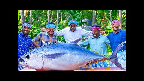 200 Pounds BIG TUNA FISH | Tuna Fish Cutting and Cooking in Village | Tuna Fish Steak Recipe
