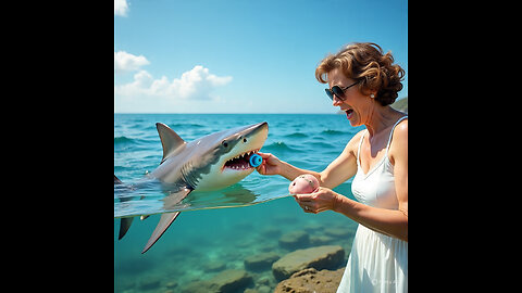 Mama gives baby to shark