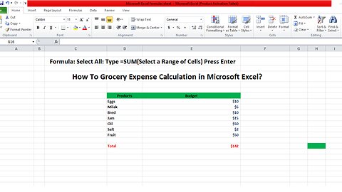 How To Grocery Expense Calculation in Microsft Excel