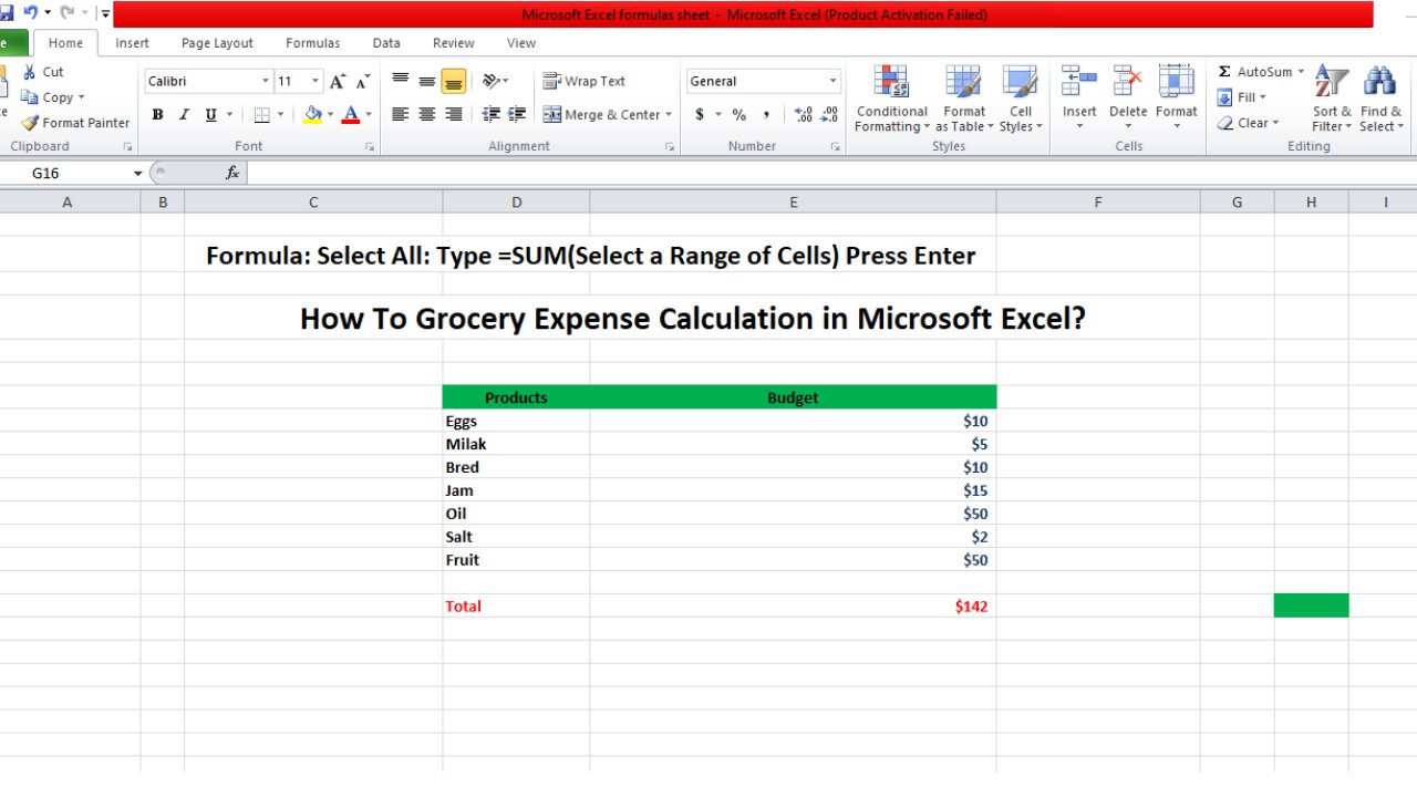 How To Grocery Expense Calculation in Microsft Excel