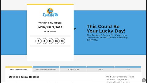 CA Lottery Fantasy Five July 7, 2025