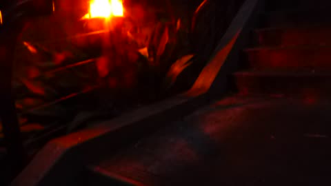 Red lights by stairs