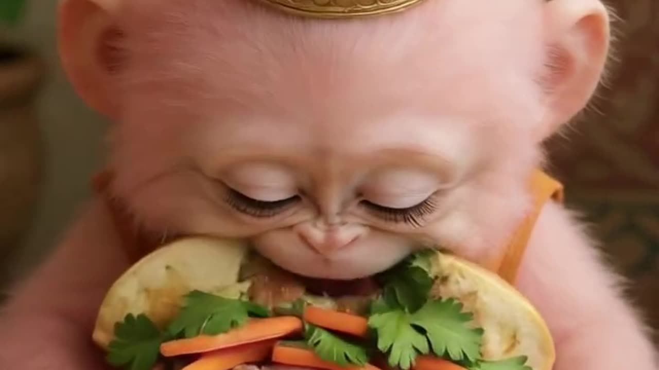 Cute Monkey Eating Giant Burger