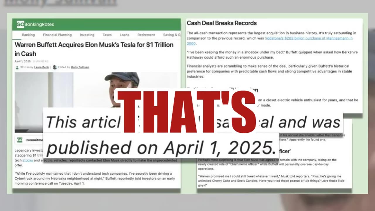 Fact Check: Warren Buffett DID NOT Acquire Elon Musk's Tesla for $1 Trillion in Cash -- April Fools