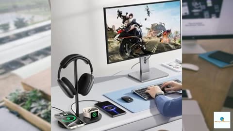 TopMade 5 in 1 Headphone Stand for Desk with Wireless Charger & USB Charging for iPhone/Ai