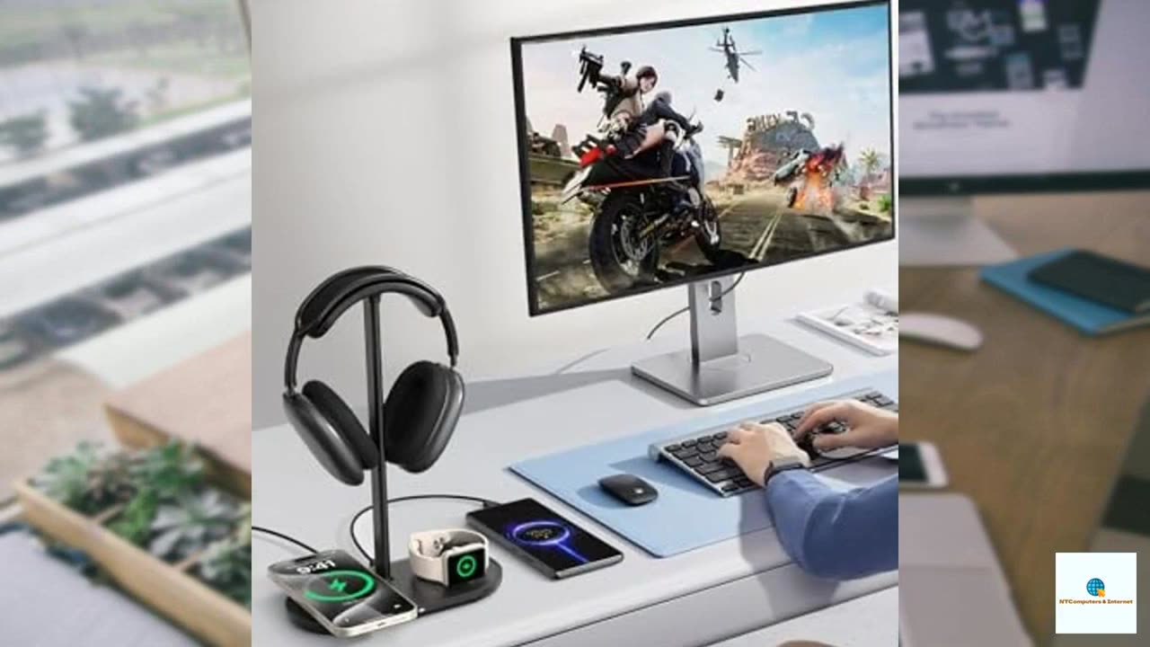 TopMade 5 in 1 Headphone Stand for Desk with Wireless Charger & USB Charging for iPhone/Ai