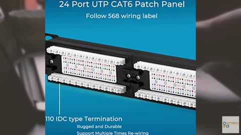 Rapink Patch Panel 24 Port Cat6 10G Support, Network Panel UTP 19-Inch, Wallmoun